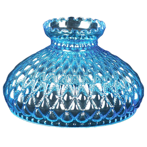 Blue diamond quilt patterned glass oil lamp shade with a scalloped top edge, part of Lamps & Lighting, Parts and Accessories, Lamp Shades, and Best Sellers collections.