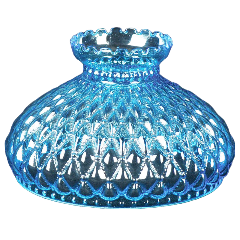 Blue diamond quilt patterned glass oil lamp shade with a scalloped top edge, part of Lamps & Lighting, Parts and Accessories, Lamp Shades, and Best Sellers collections.