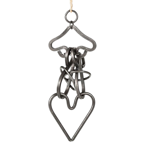 Handcrafted mild steel tavern puzzle in the shape of a heart, designed for intermediate challenge and made in USA, featured in Toys, Books & Games, Games and Puzzles, and Best Sellers collections.