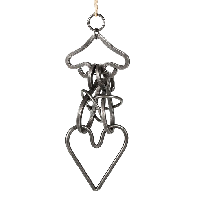 Handcrafted mild steel tavern puzzle in the shape of a heart, designed for intermediate challenge and made in USA, featured in Toys, Books & Games, Games and Puzzles, and Best Sellers collections.