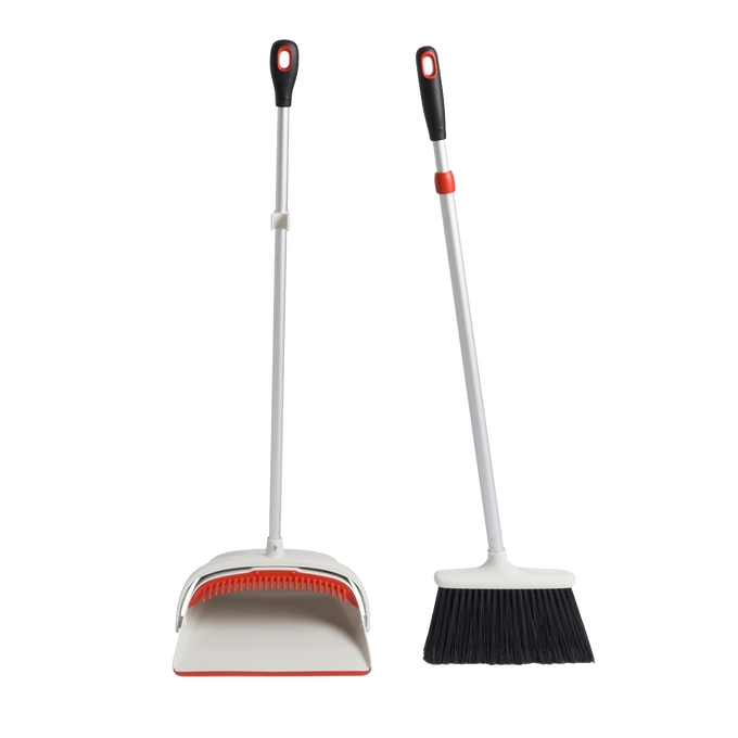 OXO Sweep Set featuring an extendable broom with soft flagged bristles and extra-large dustpan, designed for efficient cleaning in Home & Decor, Household Cleaning, and Gadgets collections.