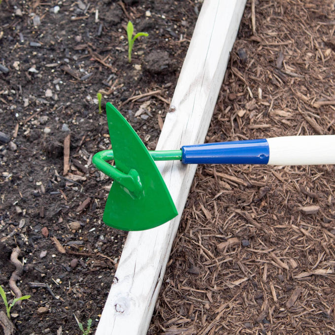 Handcrafted furrowing garden hoe with a sharp green high-carbon Swedish steel blade and lightweight 54-inch hickory handle, made in USA, ideal for Farm, Garden & Tool and Amish Made collections.