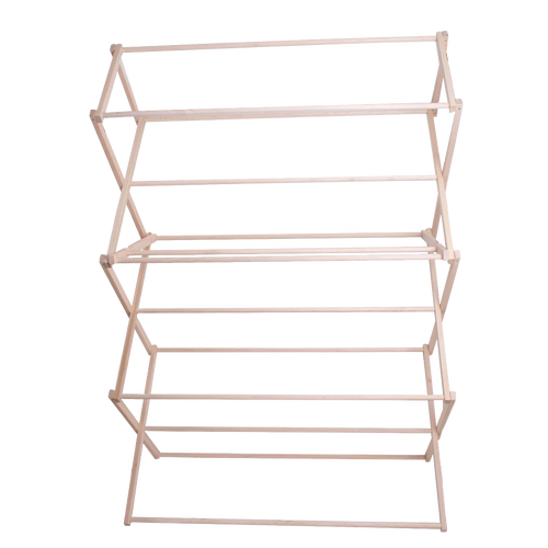 Large handcrafted wooden clothes drying rack with multiple slatted tiers and sturdy hardwood frame, Amish made in the USA, ideal for Home & Decor and Laundry Supplies collections.