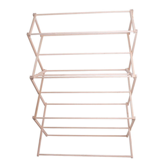 Large handcrafted wooden clothes drying rack with multiple slatted tiers and sturdy hardwood frame, Amish made in the USA, ideal for Home & Decor and Laundry Supplies collections.