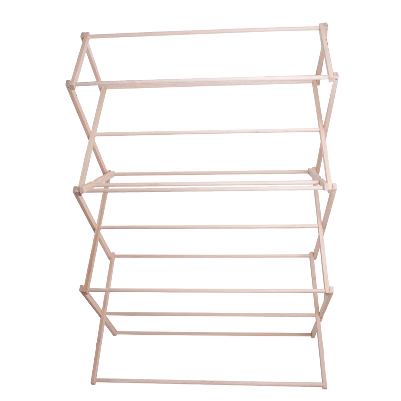Large handcrafted wooden clothes drying rack with multiple slatted tiers and sturdy hardwood frame, Amish made in the USA, ideal for Home & Decor and Laundry Supplies collections.