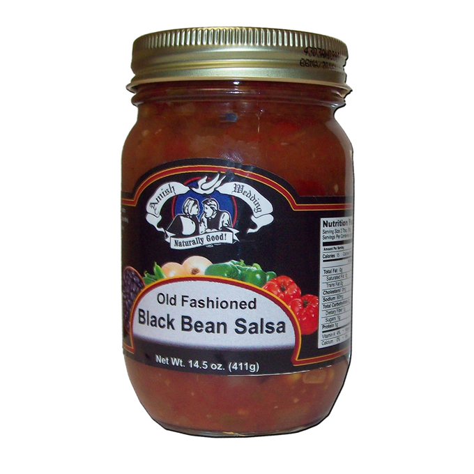 Glass jar of kettle-cooked black bean salsa with thick, chunky texture featuring natural ingredients, crafted in USA, ideal for Kitchen & Food, Snacks and Sweets, Pantry, and USA Made collections.
