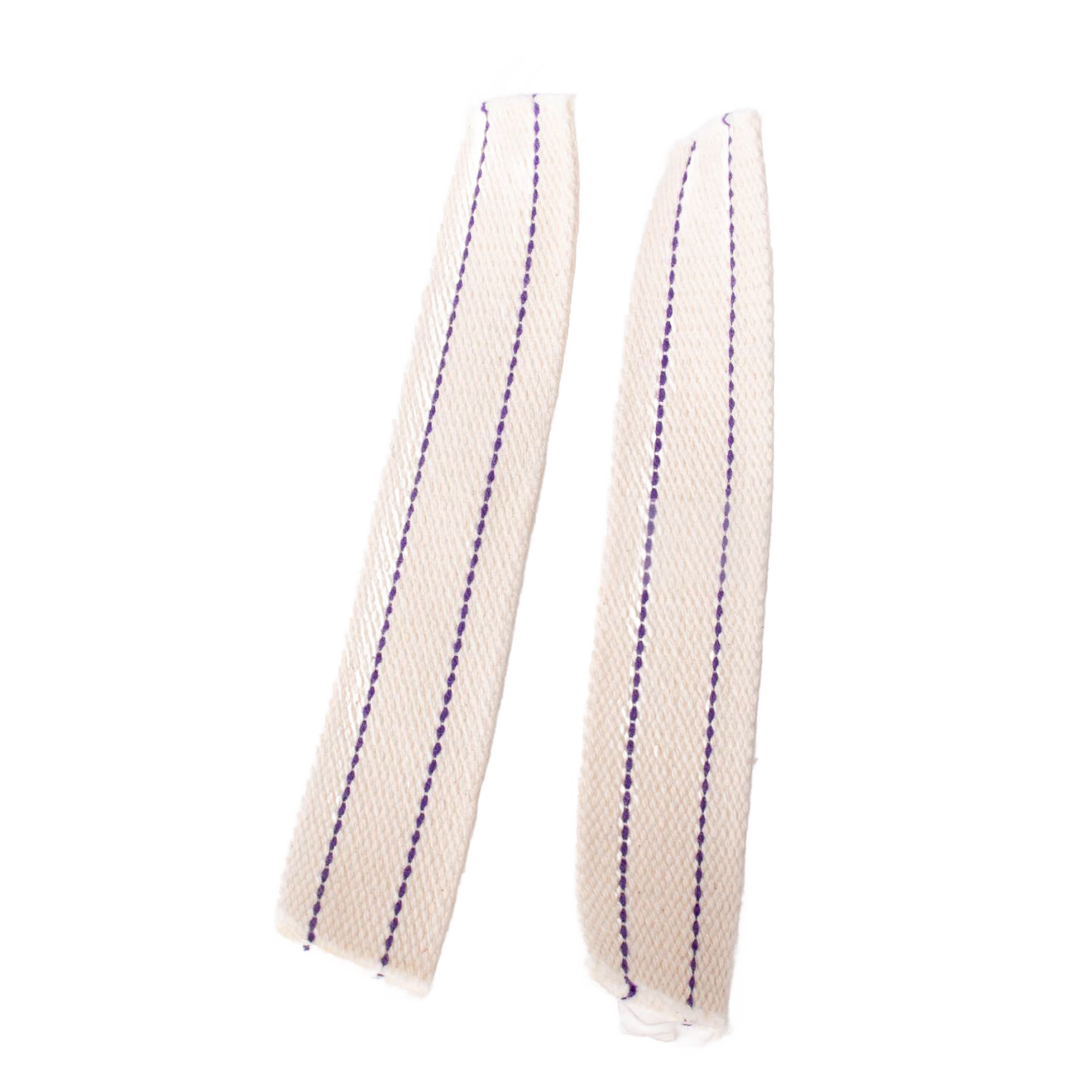 Two natural cotton flat wicks with purple stitching lines, designed for use with oil lamps, featured in Lamps & Lighting, Oil Lamps, Table Lamps, Best Sellers, and Promo Eligible collections.