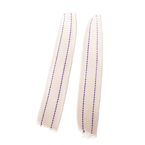 Two natural cotton flat wicks with purple stitching lines, designed for use with oil lamps, featured in Lamps & Lighting, Oil Lamps, Table Lamps, Best Sellers, and Promo Eligible collections.