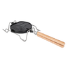 Cast iron rotating waffle maker with wooden handle and locking frame, designed for easy flipping over campfire heat, perfect for Farm, Garden & Tool, Camping, Best Sellers, and Promo Eligible collections.