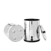 Polished stainless steel water filter with removable lid and base chamber featuring four filter element openings and a black spigot, suitable for Appliances and Emergency Supplies collections.