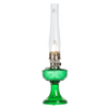 Handcrafted oil lamp with a vibrant emerald glass base featuring a vintage-inspired drape design, suitable for Lamps & Lighting, Oil Lamps, Table Lamps, Best Sellers, and Promo Eligible collections.