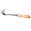 Handcrafted durable cultivator with three curved steel tines and smooth wooden handle, ideal for aerating soil in Farm, Garden & Tool, Digging and Cultivating, and Garden Accessories collections.