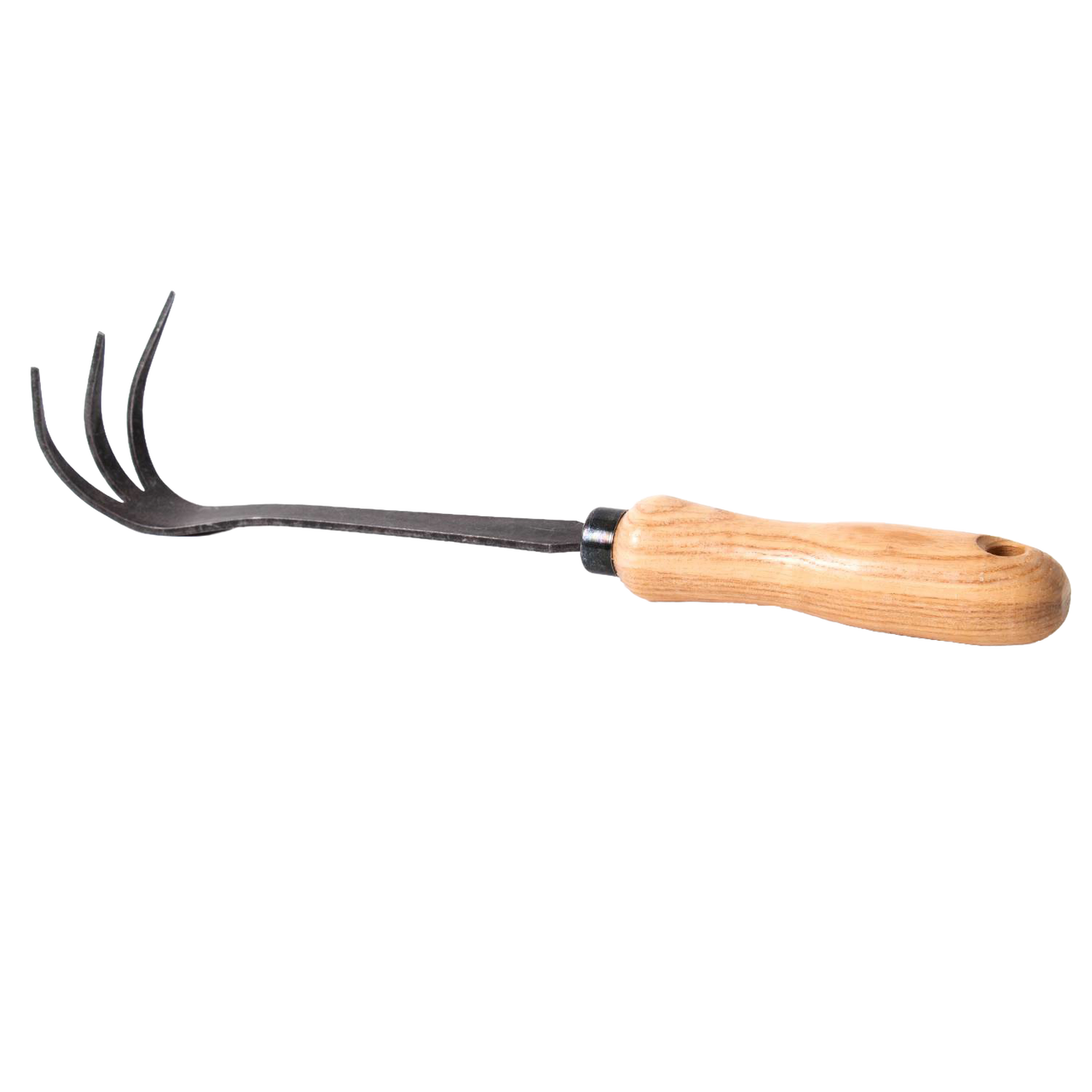 Handcrafted durable cultivator with three curved steel tines and smooth wooden handle, ideal for aerating soil in Farm, Garden & Tool, Digging and Cultivating, and Garden Accessories collections.