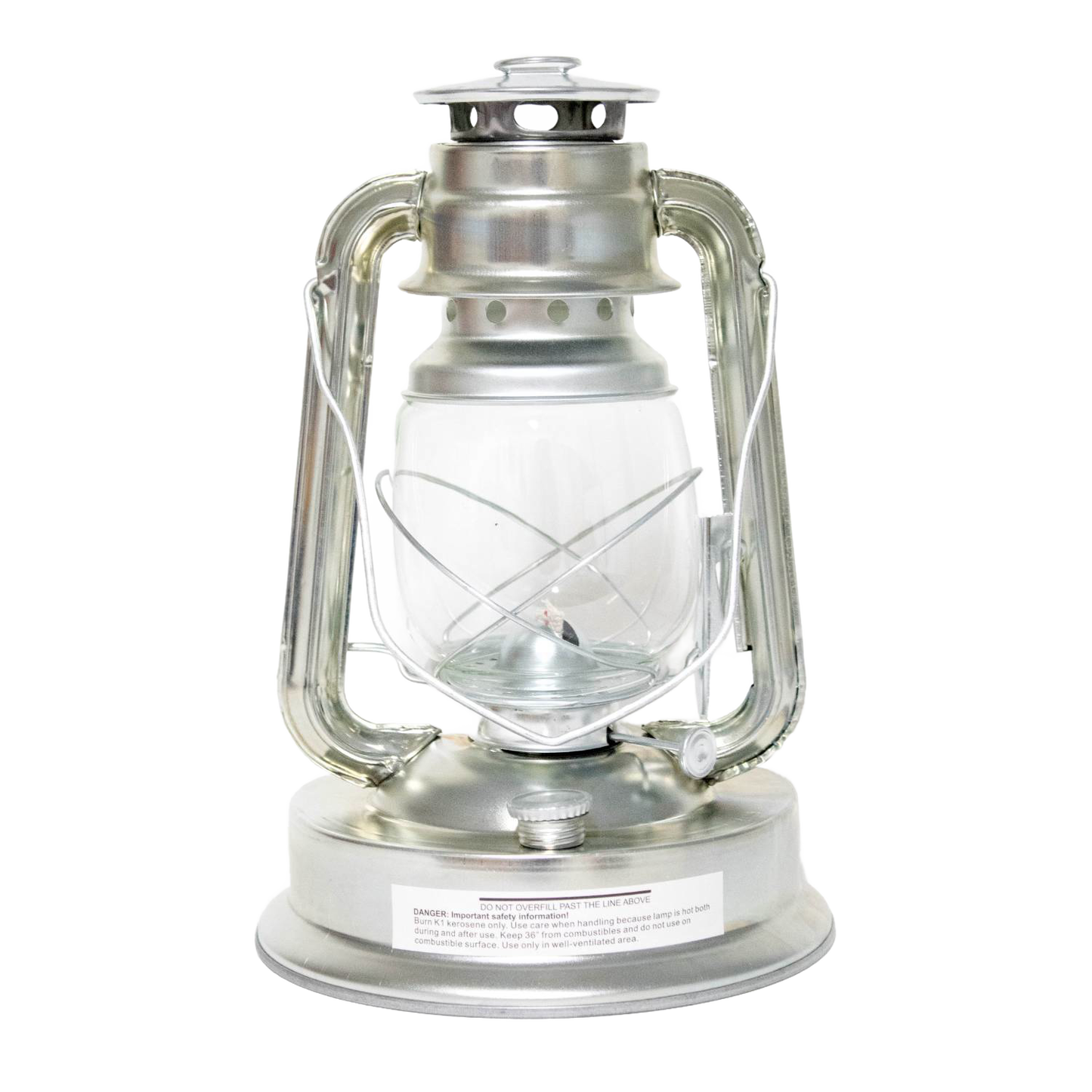 Handcrafted silver metal lantern with clear glass globe and protective wire frame, suited for reliable bright lighting in Farm, Garden & Tool, Camping, Emergency Supplies, and Barn collections.
