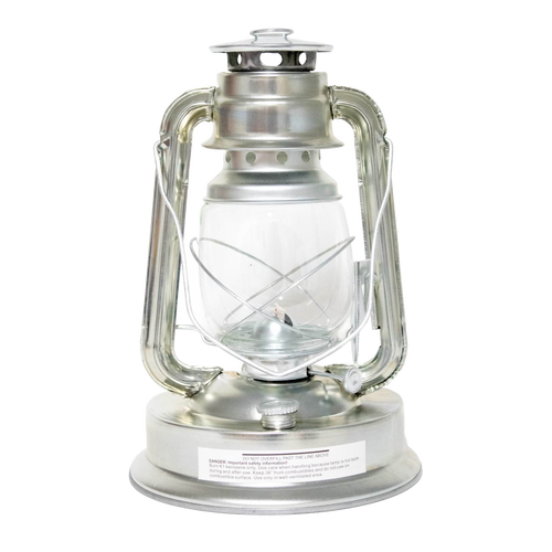 Handcrafted silver metal lantern with clear glass globe and protective wire frame, suited for reliable bright lighting in Farm, Garden & Tool, Camping, Emergency Supplies, and Barn collections.