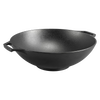 Wide-based cast iron wok with deep, bowl-shaped design and two handles for balanced cooking, offering exceptional heat retention; part of Kitchen & Food and Cast Iron collections.