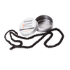 Round metal tin with a white label containing black char cloth tinder strips, designed for reliable fire starting, featured in Farm, Garden & Tool, Camping, Best Sellers, and Promo Eligible collections.