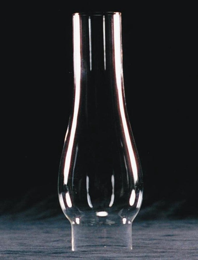 Transparent oil lamp chimney with a 2-1/8 inch base, designed for lamps and lighting, ideal as a replacement part in chimneys and globes within best sellers and promo eligible collections.