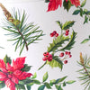 Festive parchment lamp shade featuring detailed illustrations of pine branches, holly leaves with red berries, and vibrant poinsettia flowers, ideal for holiday lighting in Lamps & Lighting and Lamp Shades collections.