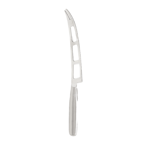 Lightweight soft cheese knife with vented stainless steel blade and forked tip, designed to slice brie, mozzarella, and goat cheese without sticking, ideal for Kitchen & Food and Food Prep collections.