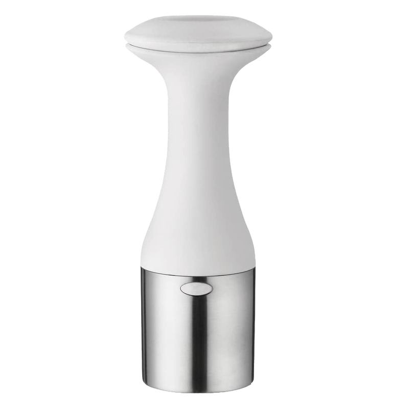 Ergonomic ice cream scoop with a white handle and stainless steel scoop, designed for Kitchen & Food and Baking Supplies collections, ideal for easy serving and stacking.