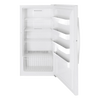 Open white upright freezer with multiple wire shelves and door bins, handcrafted with Amish made quality, featured in Appliances, USA Made, and Best Sellers collections.