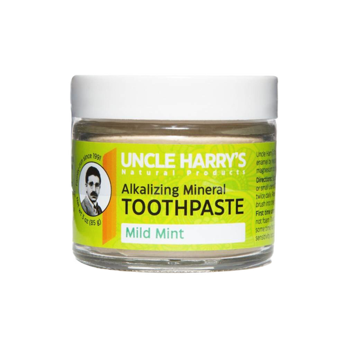 Glass jar of handcrafted all-natural alkalizing mint toothpaste with mineral clay and sea salt, featured in Health & Wellness, Grooming, and USA Made collections.
