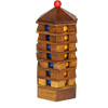 Handcrafted wooden pagoda brainteaser puzzle featuring multiple stacked layers with blue and yellow colored balls inside, designed for ages 14+, perfect for Toys, Games and Puzzles collections.