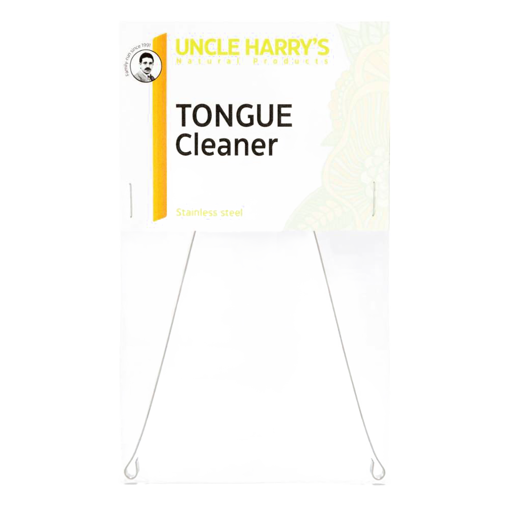 Stainless steel tongue scraper with a sleek design, promoting oral hygiene; featured in Health & Wellness, Grooming and Personal Hygiene, Best Sellers, and Promo Eligible collections.