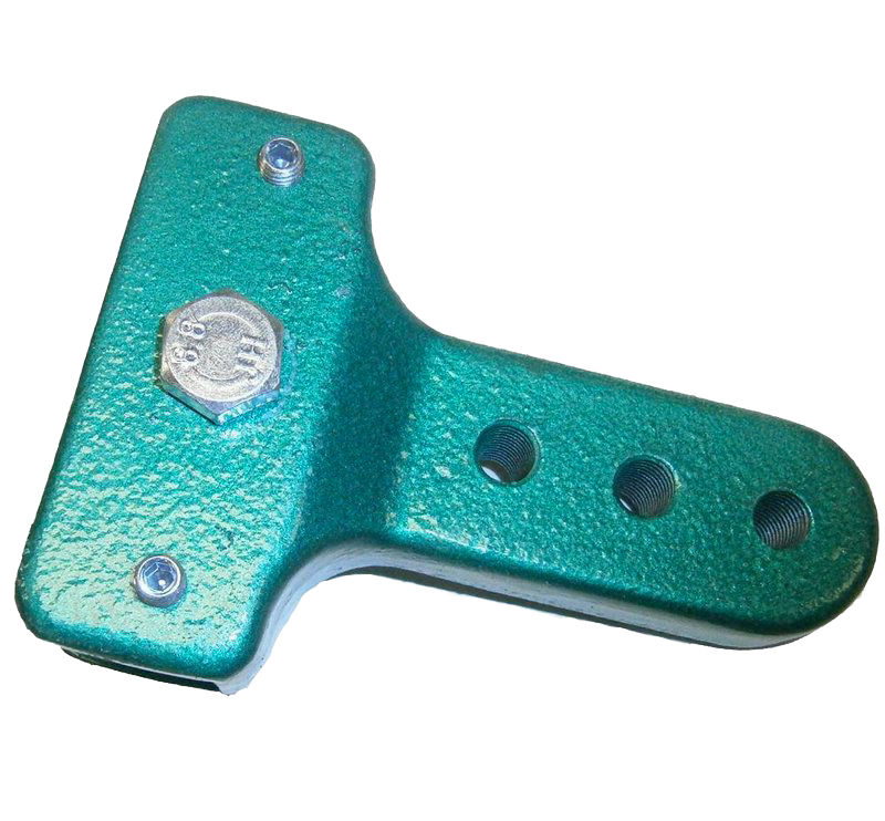 Teal cast iron handle extension with textured finish and mounting holes, designed to improve leverage for easier grain milling, suitable for Kitchen & Food and Grain Mills collections.