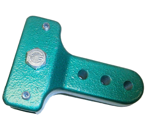 Teal cast iron handle extension with textured finish and mounting holes, designed to improve leverage for easier grain milling, suitable for Kitchen & Food and Grain Mills collections.