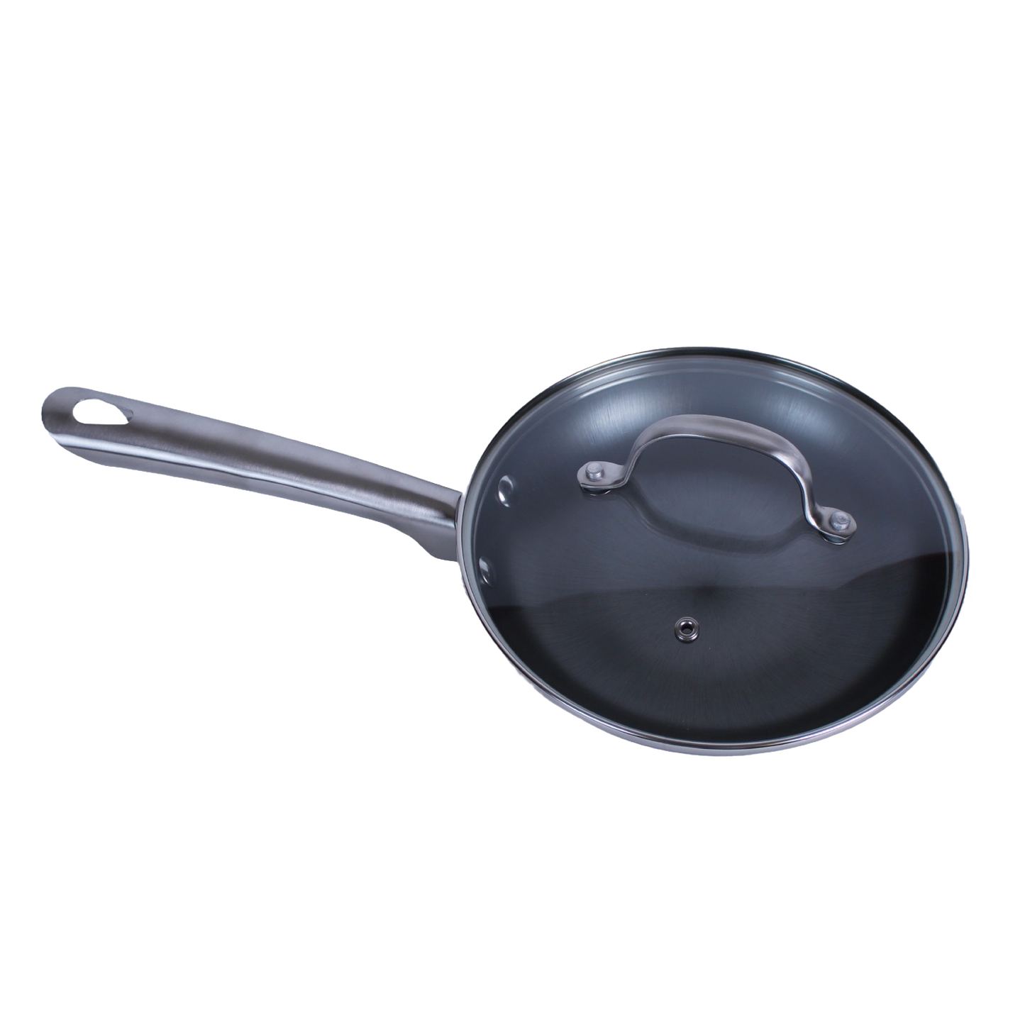 Handcrafted nitrogen hardened cast iron skillet with smooth stainless steel handle and clear glass lid, designed for Kitchen & Food, Cookware, Cast Iron, Best Sellers, Promo Eligible, and Sale collections.