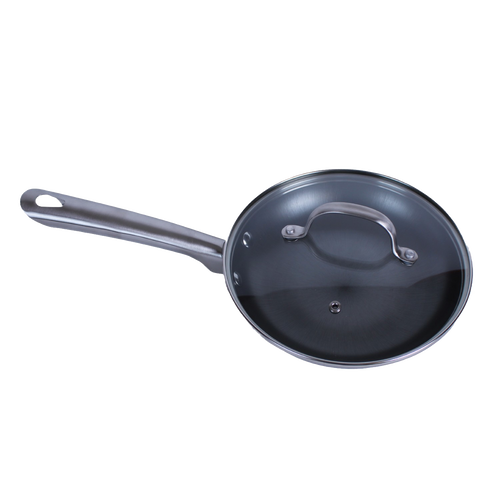 Handcrafted nitrogen hardened cast iron skillet with smooth stainless steel handle and clear glass lid, designed for Kitchen & Food, Cookware, Cast Iron, Best Sellers, Promo Eligible, and Sale collections.