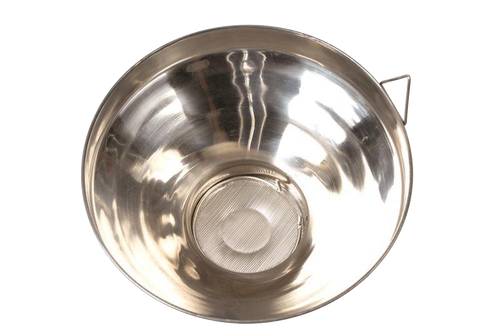 Handcrafted large milk strainer made of 304 grade stainless steel with fine mesh screen and locking handle, ideal for Farm, Garden & Tool, Animal Care, Best Sellers, and Promo Eligible collections.