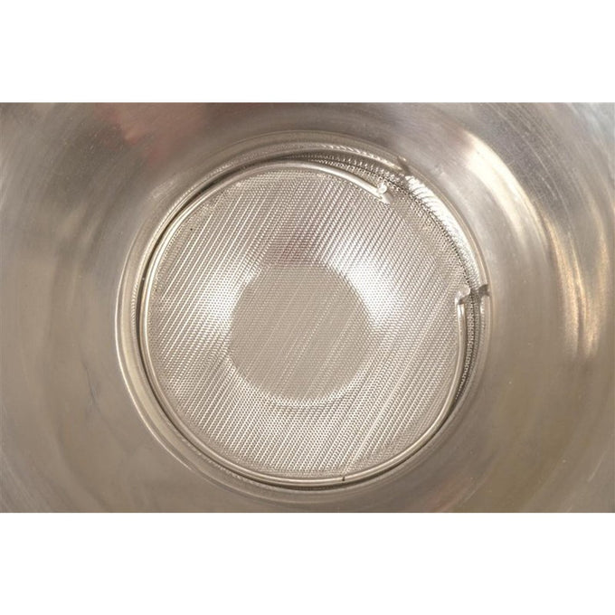 Close-up view of a fine mesh stainless steel strainer screen inside a large durable milk strainer, handcrafted for Farm, Garden & Tool, Animal Care, Best Sellers, and Promo Eligible collections.