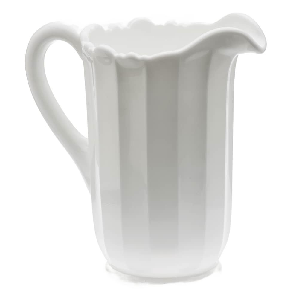 Handcrafted USA-made glass pitcher with a thick handle and fluted milk glass body, ideal for Kitchen & Food, Dinnerware, Storage and Serving, and Best Sellers collections.