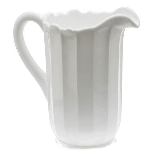 Handcrafted USA-made glass pitcher with a thick handle and fluted milk glass body, ideal for Kitchen & Food, Dinnerware, Storage and Serving, and Best Sellers collections.