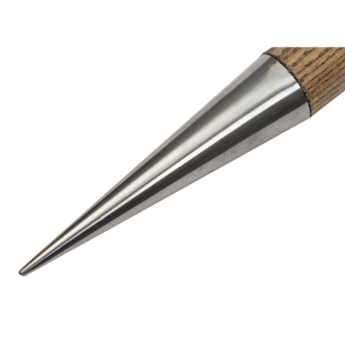 Close-up of a mirror-polished stainless steel dibber tip with a natural wooden handle, designed for quick planting in Farm, Garden & Tool and Seeds and Planting collections.