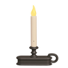 Tall LED candle with amber flame in a black metal holder featuring a handle, ideal for Home & Decor, Holiday Decor, and Candles collections with cordless functionality.