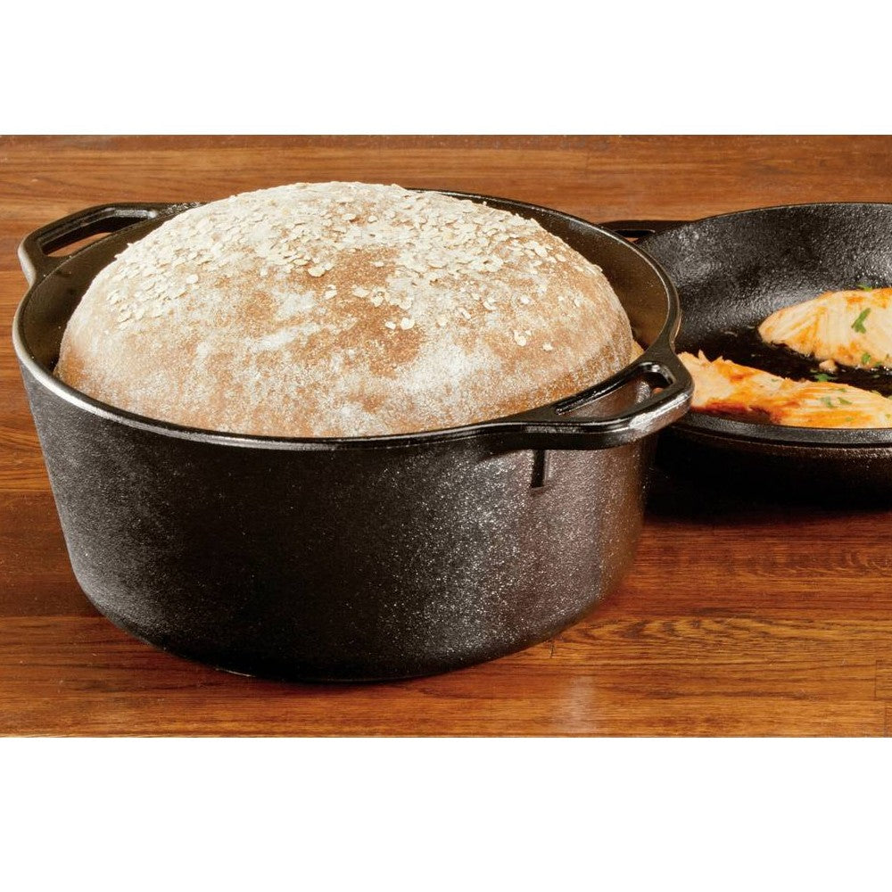 Large cast iron double Dutch oven with extra deep lid used as a skillet, handcrafted in USA, featuring 5-quart capacity, ideal for Kitchen & Food, Cookware, Cast Iron, USA Made, Best Sellers, and Promo Eligible collections.