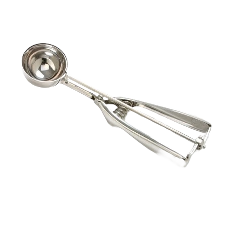 Stainless steel cookie dough scoop with spring release handle for uniform scooping, handcrafted for Kitchen & Food, Cookware, Baking Supplies, Kitchen Gadgets, and Best Sellers collections.