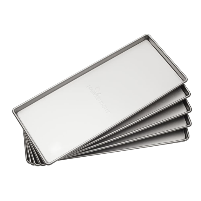 Stack of stainless steel trays designed to fit medium or large freeze dryers, ideal for food preservation and drying, featured in Kitchen & Food and Best Sellers collections.