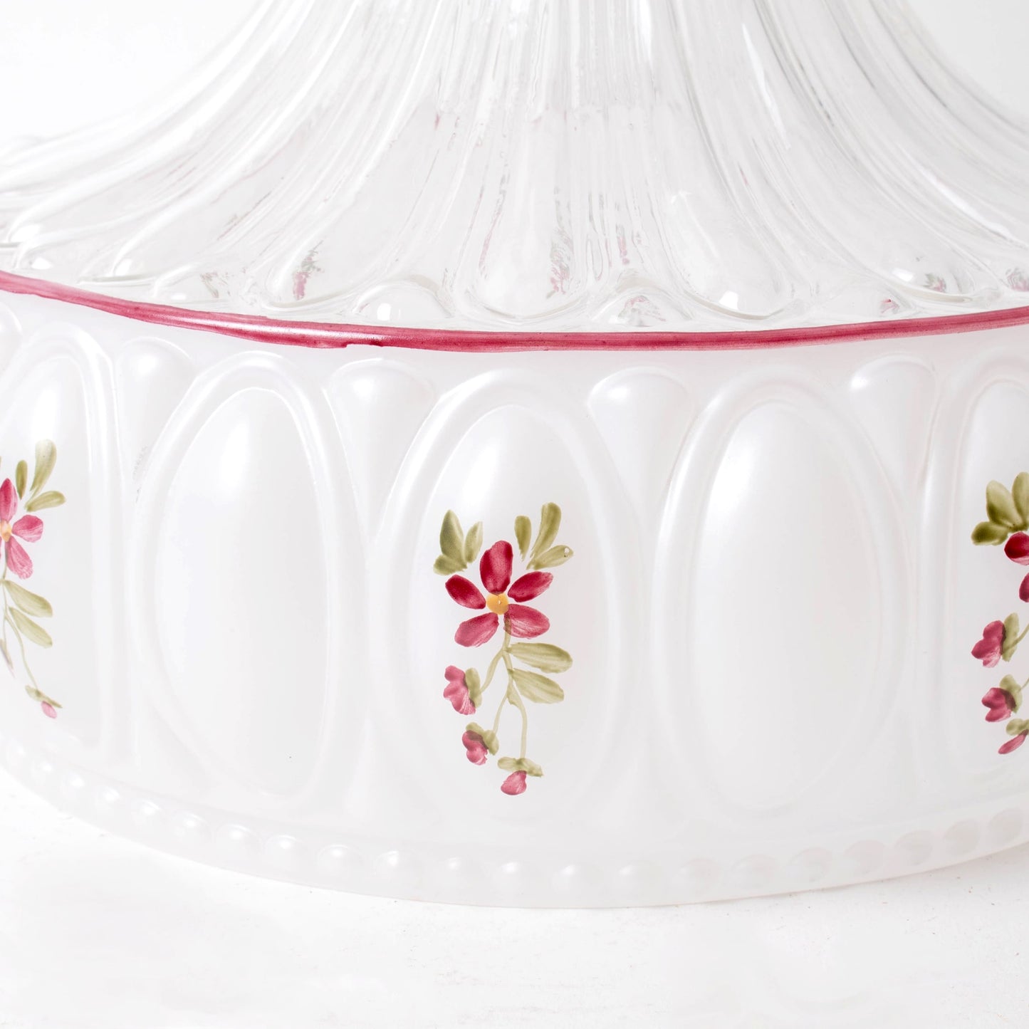 Unique Amish handcrafted glass lamp font with delicate rose floral accents and an embossed Lincoln Drape pattern, ideal for Farm, Garden & Tool, Lamps & Lighting, Oil Lamps, Table Lamps, Best Sellers, Homesteading, and Promo Eligible collections.