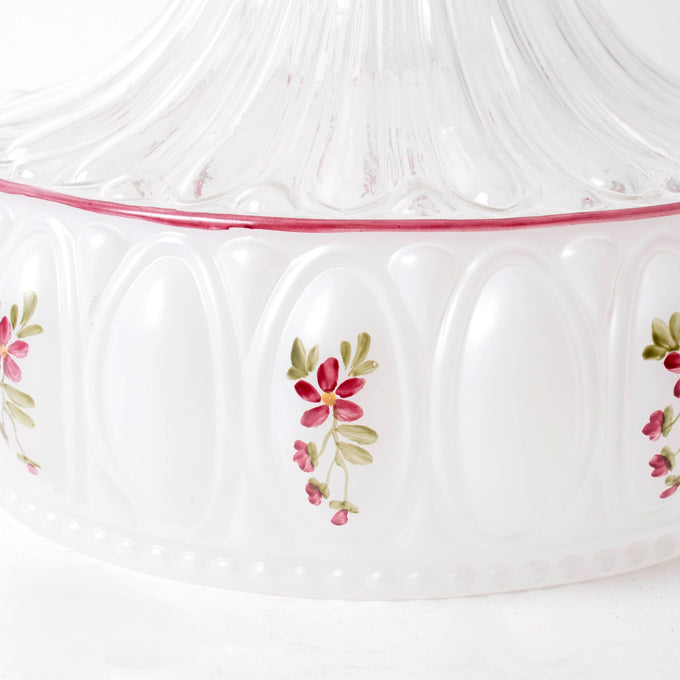 Unique Amish handcrafted glass lamp font with delicate rose floral accents and an embossed Lincoln Drape pattern, ideal for Farm, Garden & Tool, Lamps & Lighting, Oil Lamps, Table Lamps, Best Sellers, Homesteading, and Promo Eligible collections.