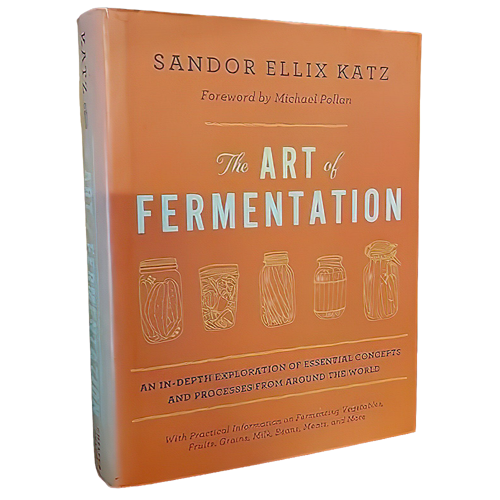 Hardcover book with a vibrant orange cover titled “The Art of Fermentation” featuring minimalist line art jars, part of Toys, Books & Games, Fermenting and Pickling, and Best Sellers collections.
