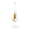 Handcrafted clear glass oil lamp with polished brass burner and tall chimney, made in USA, featured in Lamps & Lighting, Oil Lamps, Table Lamps, Best Sellers, and Promo Eligible collections.