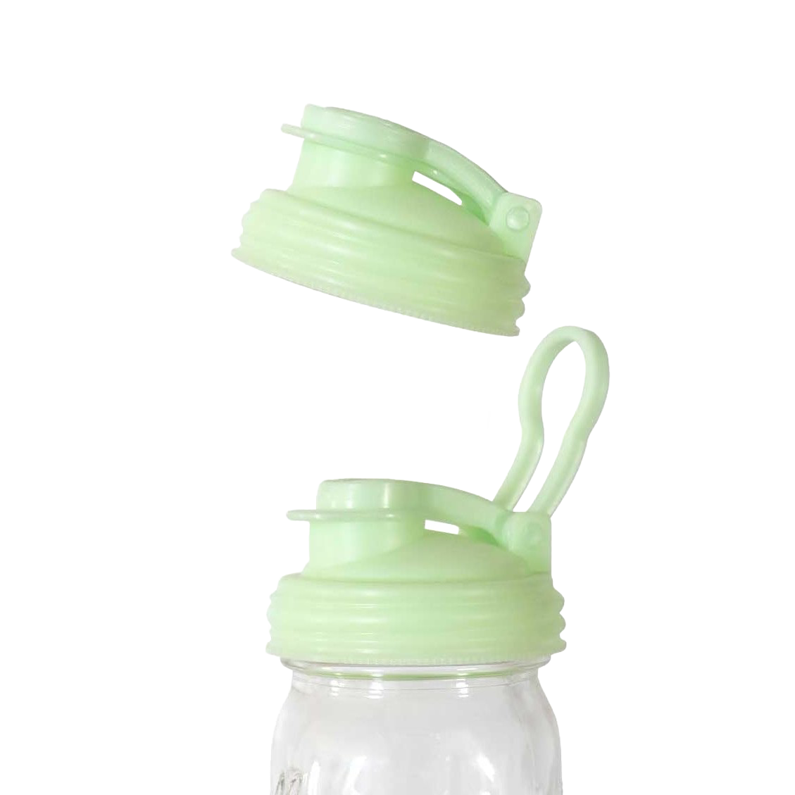 Light green no-break plastic pour lid with flip-top spout and carry loop for regular-mouth jars, made in the USA, ideal for Kitchen & Food, Dinnerware, Kitchen Gadgets, and Best Sellers collections.
