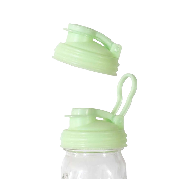Light green no-break plastic pour lid with flip-top spout and carry loop for regular-mouth jars, made in the USA, ideal for Kitchen & Food, Dinnerware, Kitchen Gadgets, and Best Sellers collections.