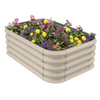 Beige corrugated steel raised garden bed filled with soil and colorful blooming flowers, ideal for Farm, Garden & Tool, Garden Accessories, Seeds and Planting, Best Sellers, and Promo Eligible collections.