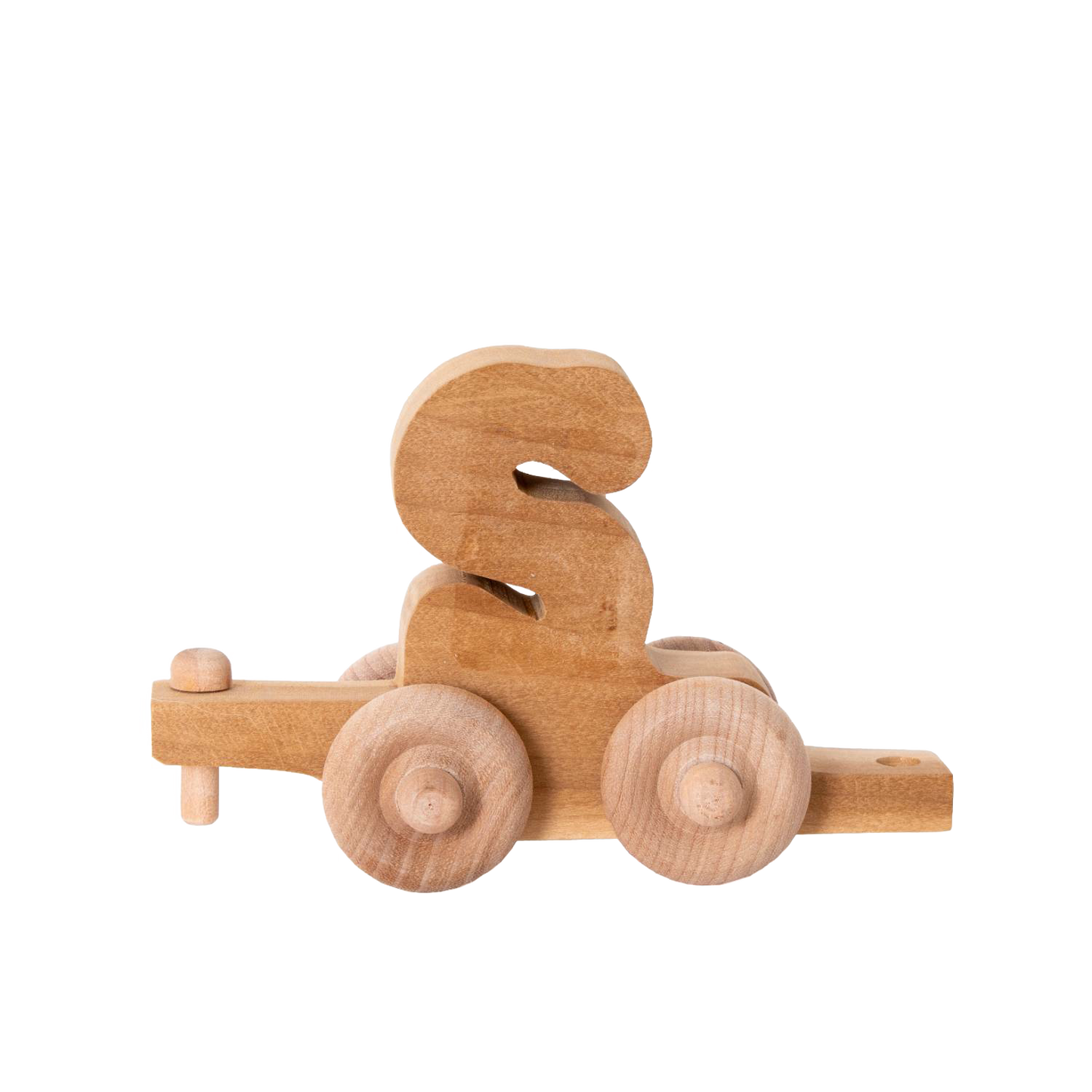 Handcrafted wooden train car featuring the letter S in natural finish, Amish made in the USA, ideal for indoor play and included in Toys, Books & Games, Children's Toys, Wooden Toys, and USA Made collections.